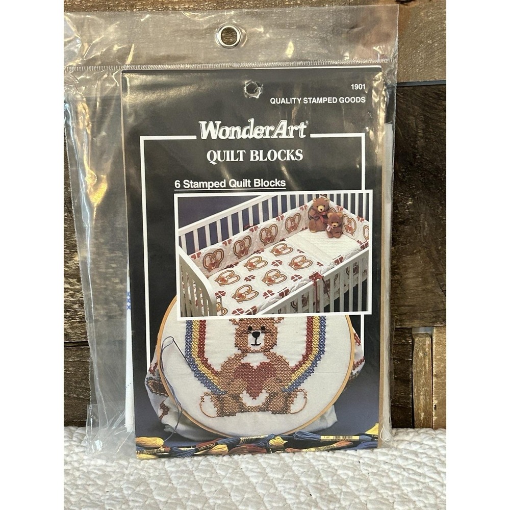 VTG WonderArt Quilt Block Pattern Sweetheart Bear #1901 Six‎ 9x9 Blocks Sealed